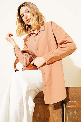Oversize Kalıp Basic Gömlek Camel 