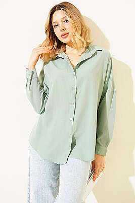 Oversize Kalıp Basic Gömlek Pers Yeşili 
