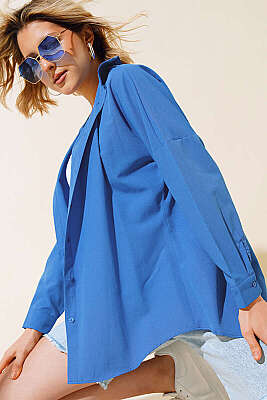 Oversize Kalıp Basic Gömlek Saks 