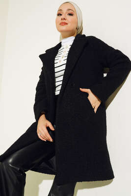 Oversize Kaşe Kaban Siyah - Kaban