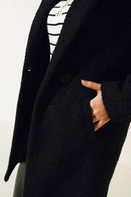 Oversize Kaşe Kaban Siyah - Kaban