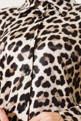 Oversize Leopar Desen Saten Gömlek Leopar - Gömlek