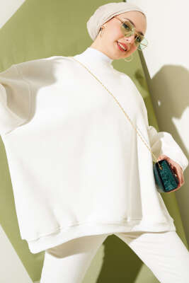 Oversize Üç İplik Basic Tunik Beyaz 