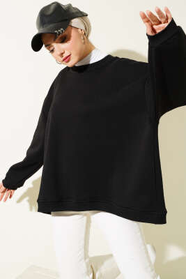 Oversize Üç İplik Basic Tunik Siyah - Tunik