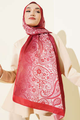Paisley Çiçek Desen Şal Bordo - Başörtüsü
