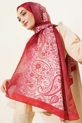 Paisley Çiçek Desen Şal Bordo - Başörtüsü