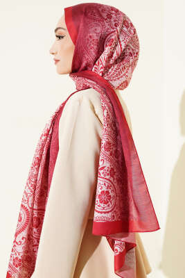 Paisley Çiçek Desen Şal Bordo - Başörtüsü