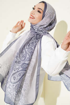 Paisley Çiçek Desen Şal Füme 