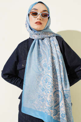 Paisley Çiçek Desen Şal Soft Mavi 