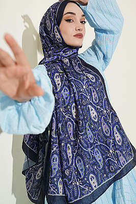 Paisley Kraş Modal Şal Lacivert 