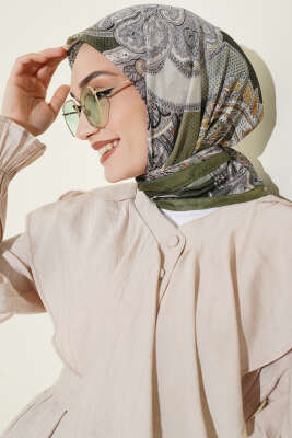 Paisley Retro Desen Eşarp Haki 