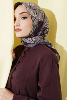Paisley Retro Desen Eşarp Mor 