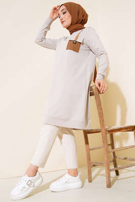 Paraşüt Cep Model Tunik Bej - Tunik