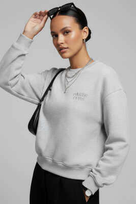 Paris İşlemeli 3 İplik Sweat Gri
