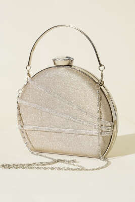 Parlak Süslemeli Abiye Çanta Bej 