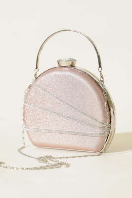 Parlak Süslemeli Abiye Çanta Pudra 