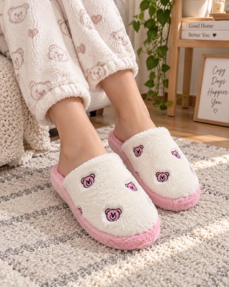 Peluş Figürlü Ev Terliği Pembe - Ev Terliği