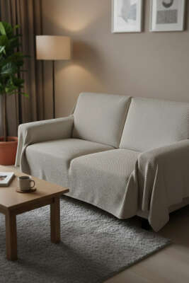 Peluş Koltuk Örtüsü Bej