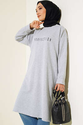 Perfection Baskılı Tunik Gri - Tunik