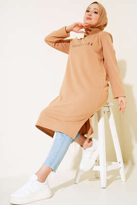 Perfection Baskılı Uzun Tunik Camel 
