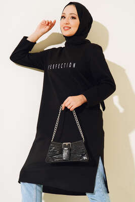 Perfection Baskılı Uzun Tunik Siyah - Tunik