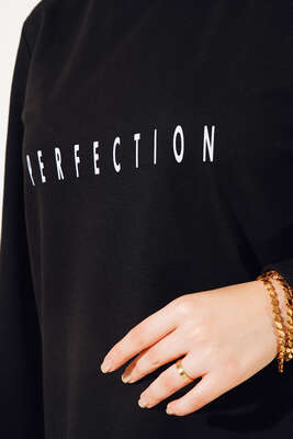 Perfection Baskılı Uzun Tunik Siyah - Tunik