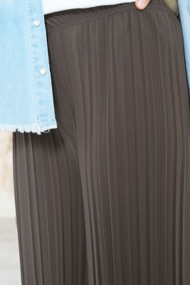 Piliseli Lazer Kesim Bronz Pantolon - Kadın Pantolon