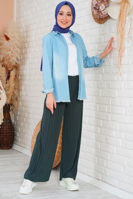 Piliseli Lazer Kesim Füme Pantolon - Pantolon