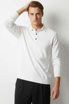 Polo Yaka Selanik Sweat Beyaz - Erkek Sweatshirt