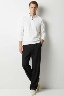 Polo Yaka Selanik Sweat Beyaz - Erkek Sweatshirt