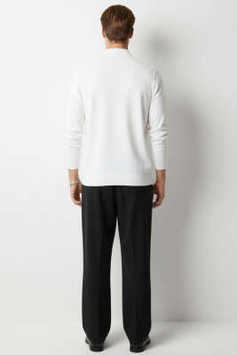 Polo Yaka Selanik Sweat Beyaz - Erkek Sweatshirt