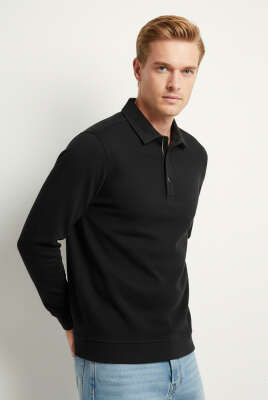 Polo Yaka Selanik Sweat Siyah 