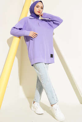 Polyelit Yarım Fermuarlı Basic Tunik Lila - Tunik