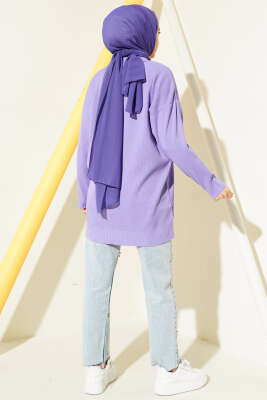 Polyelit Yarım Fermuarlı Basic Tunik Lila - Tunik