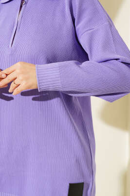 Polyelit Yarım Fermuarlı Basic Tunik Lila - Tunik