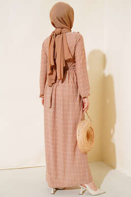 Ponpon Desenli Camel Elbise - Tesettür Elbise