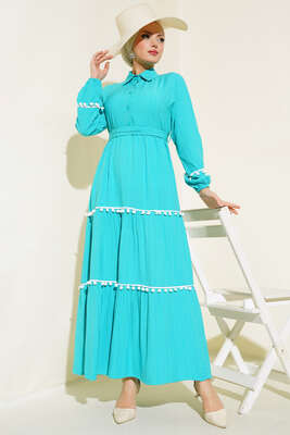 Ponponlu Kaş Elbise Mint - NEVA MODA