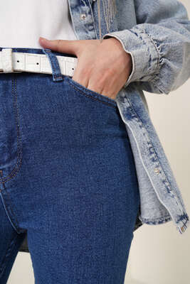 Regular Fit Likralı Pantolon Orta Mavi - Pantolon