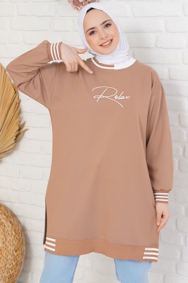 Relax Nakışlı Latte Tunik