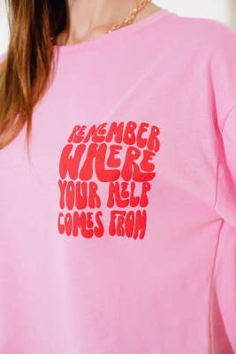 Remember Baskılı T-shirt Pembe - Yeni Giyim