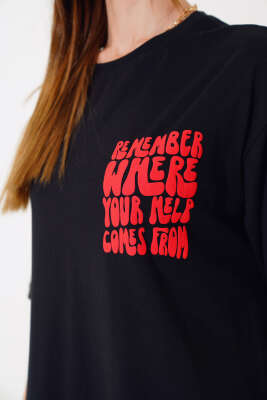 Remember Baskılı T-shirt Siyah - Yeni Giyim