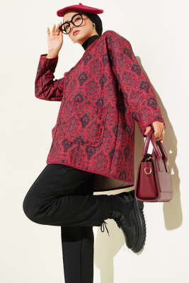 Retro Desen Kapitone Ceket Bordo