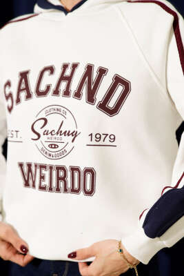 Sachnd Baskılı Kapüşonlu Üç İplik Sweatshirt Ekru - Kadın Giyim Modelleri