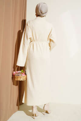 Salaş Kuşaklı Triko Elbise Bej - Elbise