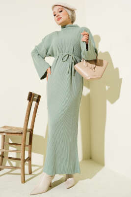 Salaş Kuşaklı Triko Elbise Mint 