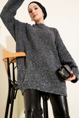 Salaş Simli Triko Tunik Füme