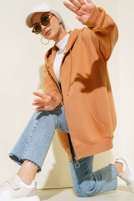 Şardonlu Oversize Hırka Camel 