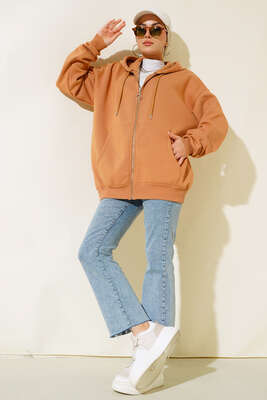 Şardonlu Oversize Hırka Camel - Hırka