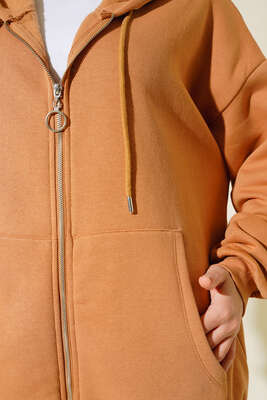 Şardonlu Oversize Hırka Camel - Hırka