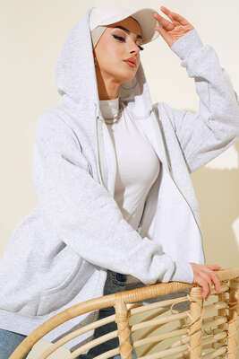Şardonlu Oversize Hırka Gri 